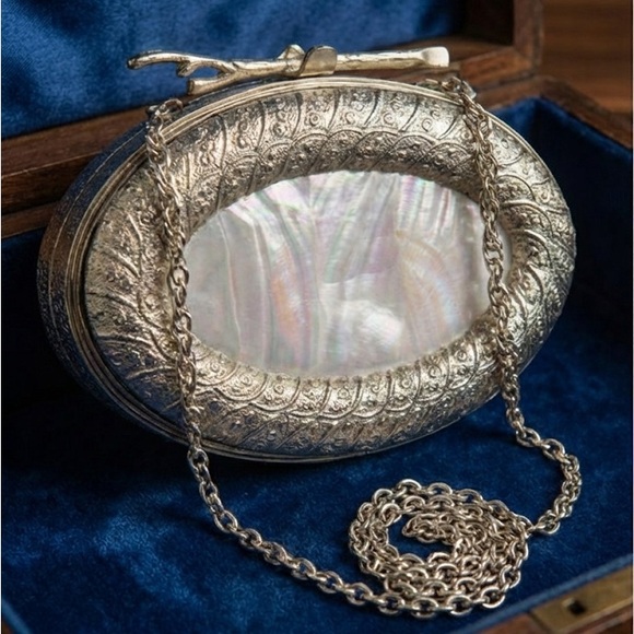 Ornate Silver and Pearl Clutch